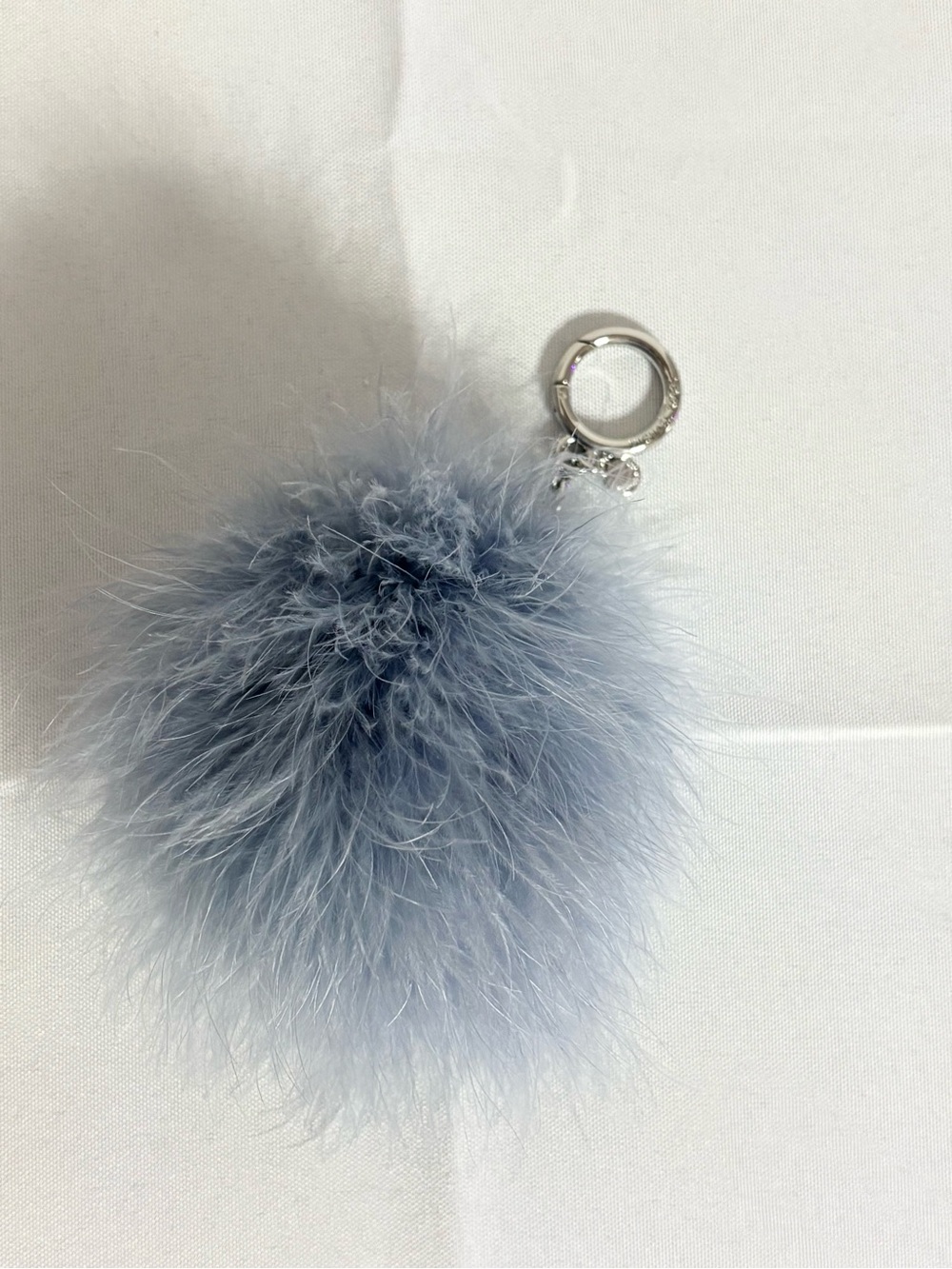 Michael Kors Powder Blue Fur Pom-Pom Key Charm with Silver Ring
